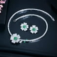 thumbnail image 6 of Silver Plated CZ Green Flower Choker Women Party Necklace Earrings Jewelry Set, 6 of 9