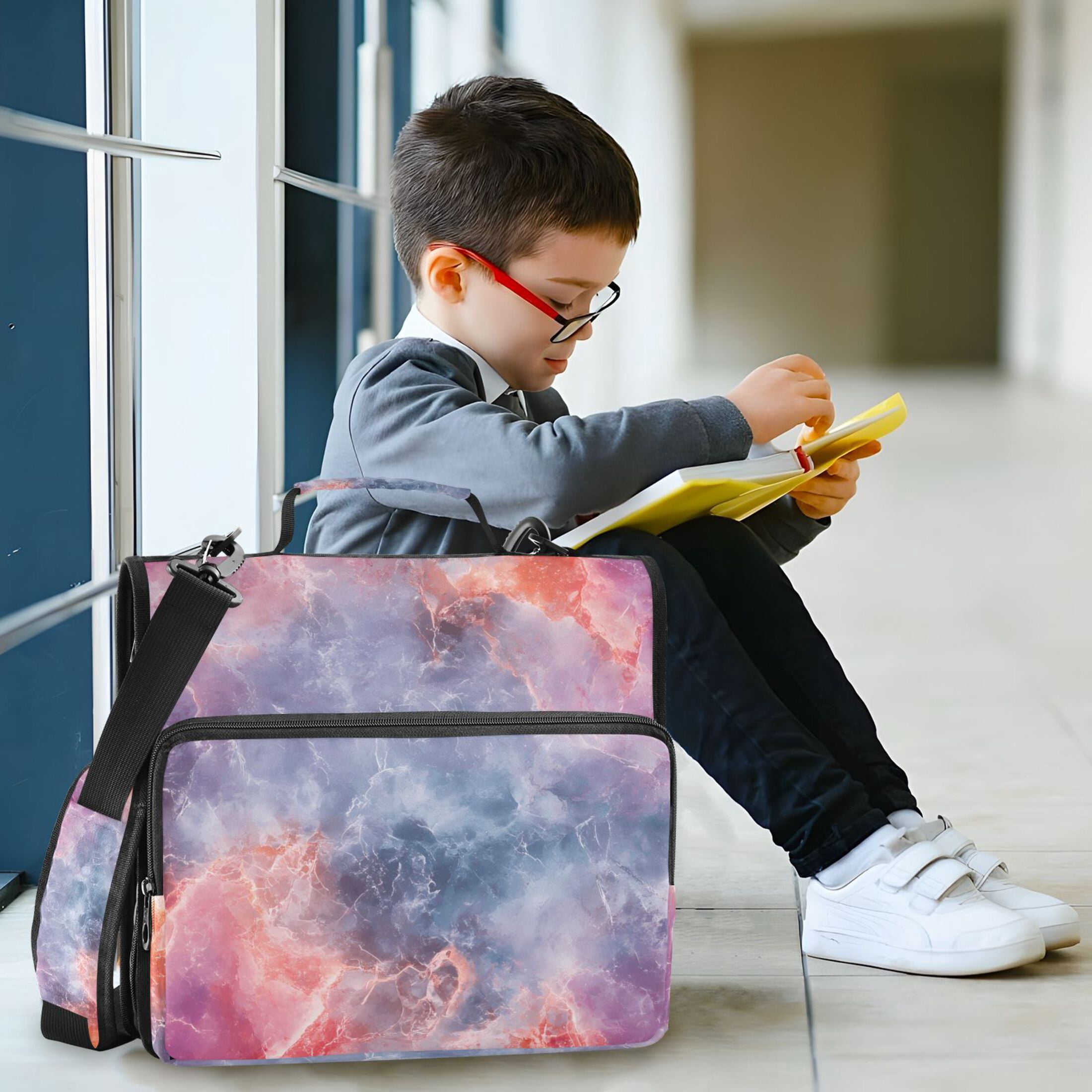 3 Ring Zipper Binder with Shoulder Strap Waterproof Trapper Keeper 2 Inch D-Ring 500 Sheets Capacity Colorful Nebulae Marble