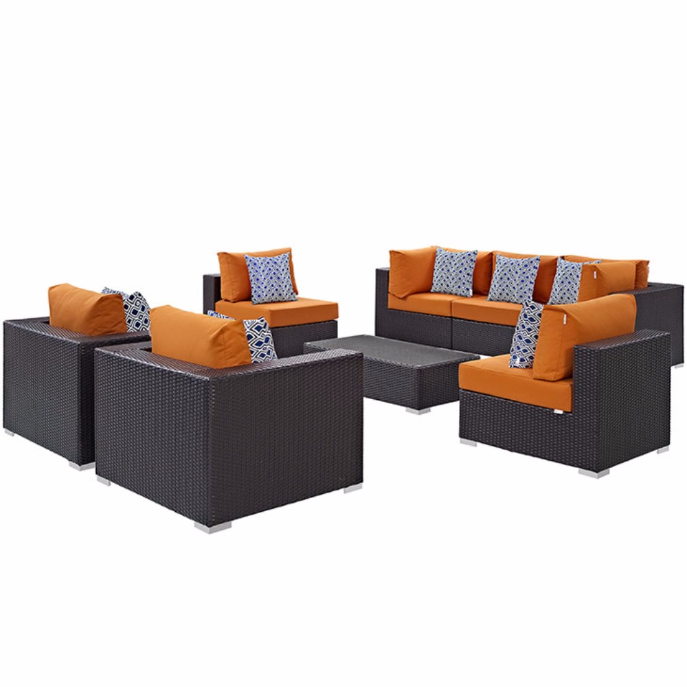 Modway Convene Outdoor Patio 8 Piece Sectional Set, Multiple Colors