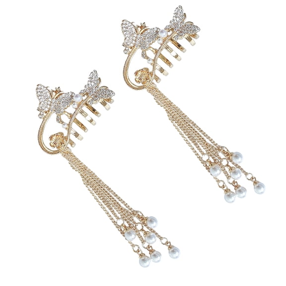 KAKOWELY Women Hair Jaw Clip 2Pcs Golden Butterfly Tassel Drop for Birthdays and Dates