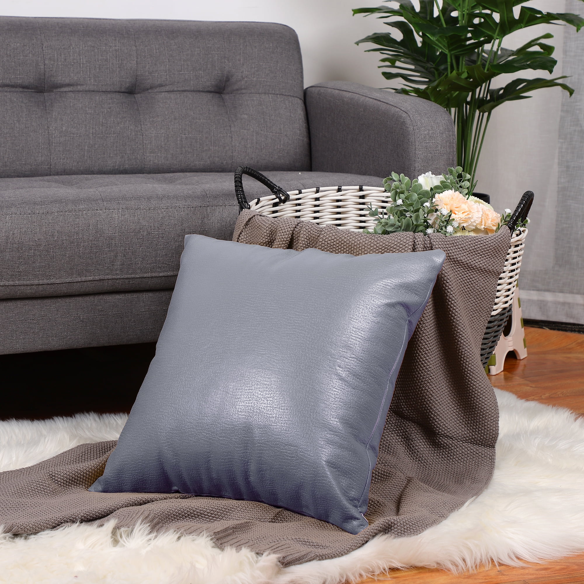 PiccoCasa Faux Leather, 1Piece Decorative Solid Square Throw Cushion