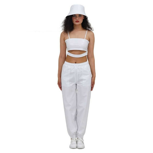 WILLBEST Pantalones Casuales para Mujer, Color Liso, Talla Grande, Tendencia Urbana, Estampado Dorado, Estilo Deportivo, Leggings Holgados de Cuero Brillante para Rendimiento Chica