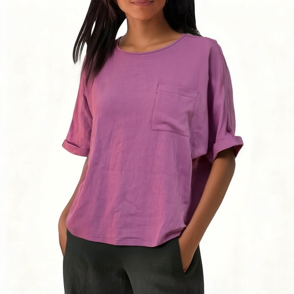 Stamzod Summer T Shirts for Women Solid Color Short Sleeve Basic Tee Tops Casual Loose Oversized Shirts for Women Purple S
