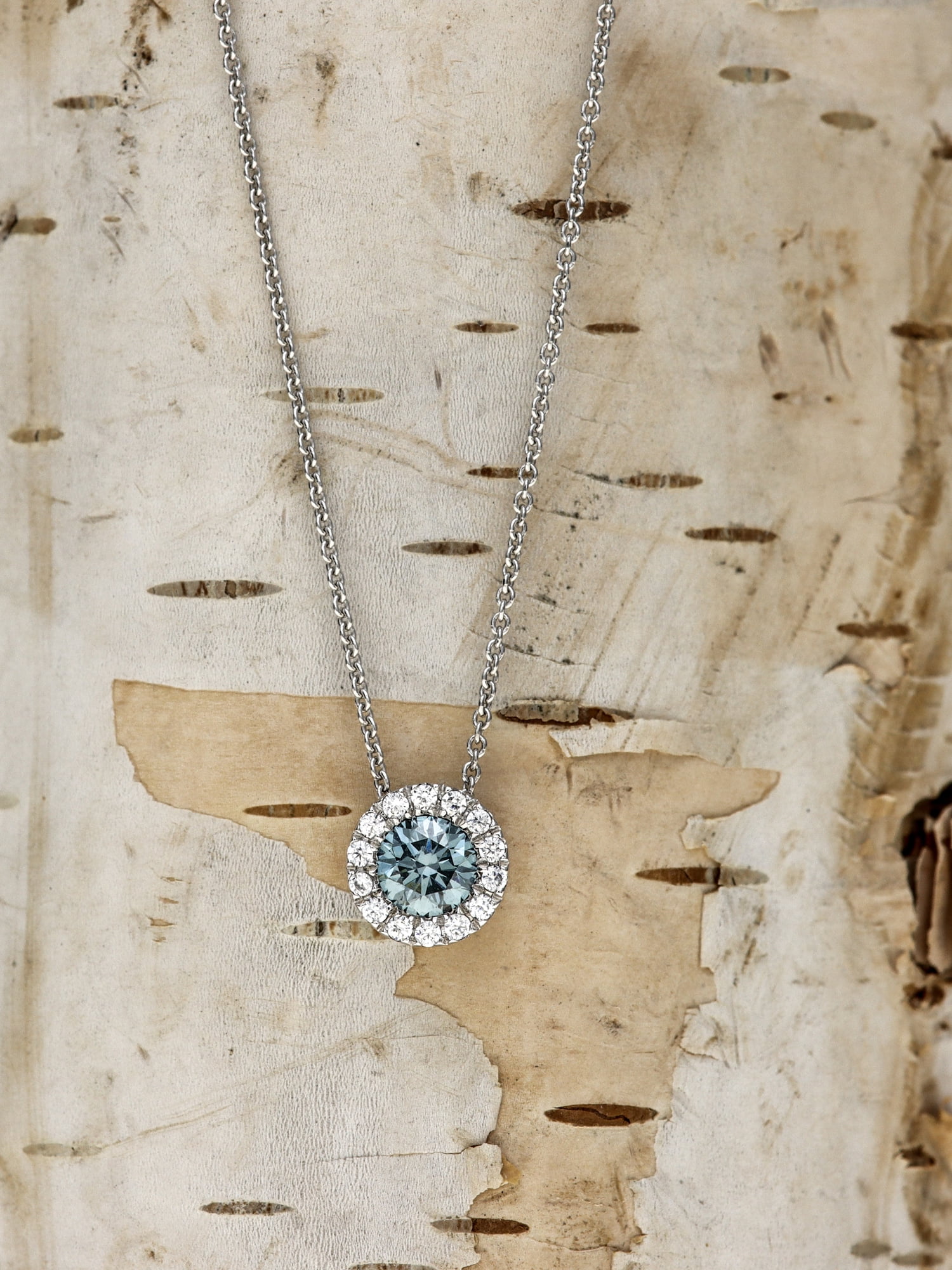 FireStar Halo Diamond Necklace for Women 10K White Gold 1/2 Ct Blue Lab Grown Diamonds