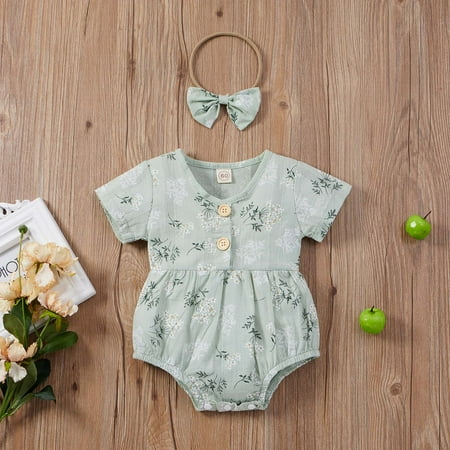 

Hunpta Girls Infant Short Bodysuit+Headbands Sleeve Baby Printed Floral Romper Girls Romper&Jumpsuit