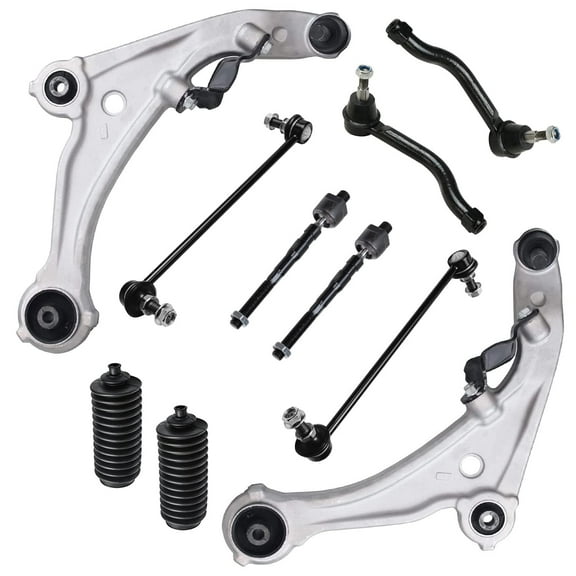 Detroit Axle - Front End 10pc Suspension Kit for 2007-2013 Nissan Altima, 2 Lower Control Arms w/Ball Joints Inner and Outer 4 Tie Rods 2 Boots 2 Sway Bars Replacement 2008 2009 2010 2011 2012 Altima