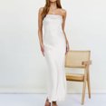thumbnail image 4 of Summer Savings Clearance! Edvintorg Off Shoulder Satin Dress For Women Summer 2023 Fashion Chest Wrap Dresses Loose Sleeveless Zipper Solid Party Cocktail Party Long Dress White XXL, 4 of 7