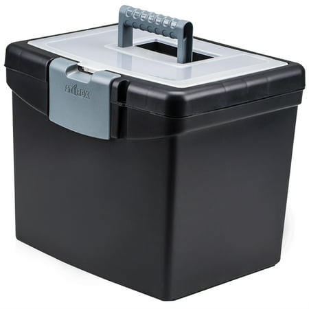 Storex Portable File Box with XL Storage Lid, Black