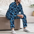 thumbnail image 7 of Naloa Blue Butterfly Men’s Pajamas Set - Long Sleeve Button Down Sleep Shirt and Pajama Bottoms Sleepwear Set-Medium, 7 of 7