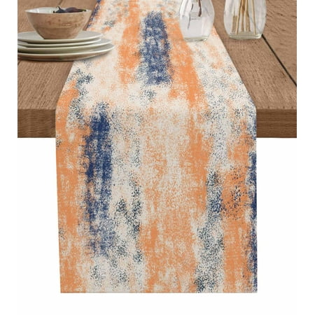 

Orange Blue Table Runner Minimalist Smear Abstract Art Painting Tablerunners 13 x 36 Inch Table Decorations Tabletop Scarf for Summer Gathering Holiday Farmhouse Kitchen Dining Decor