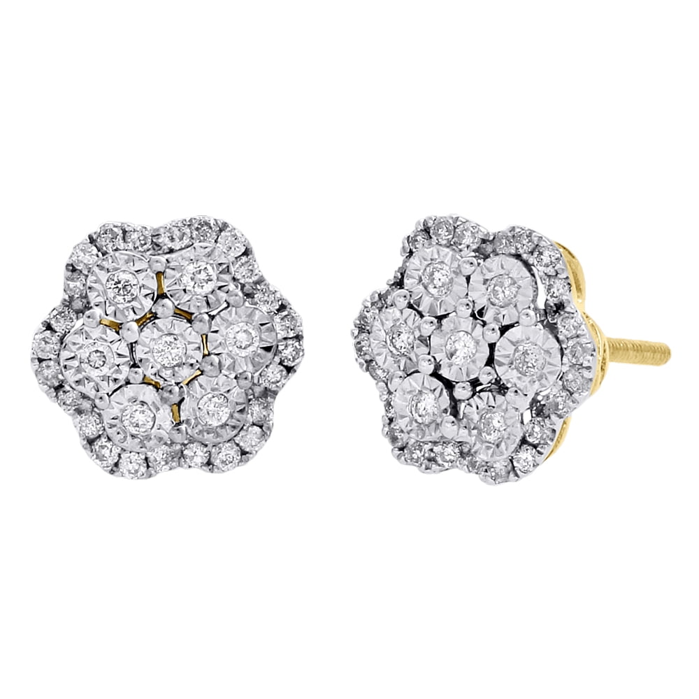 Jewelry For Less 14k Yellow Gold Diamond Flower Shape Studs Miracle