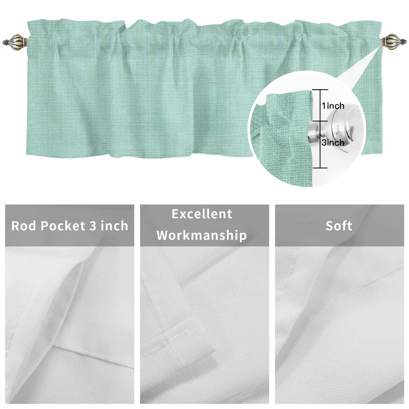 Linen Mint Green Valances for Windows Farmhouse Kitchen Curtains Valances Rod Pocket Valance Curtains for Windows Modern Minimalist Pure Solid Color Window Valances for Bathroom Bedroom 60"x18"