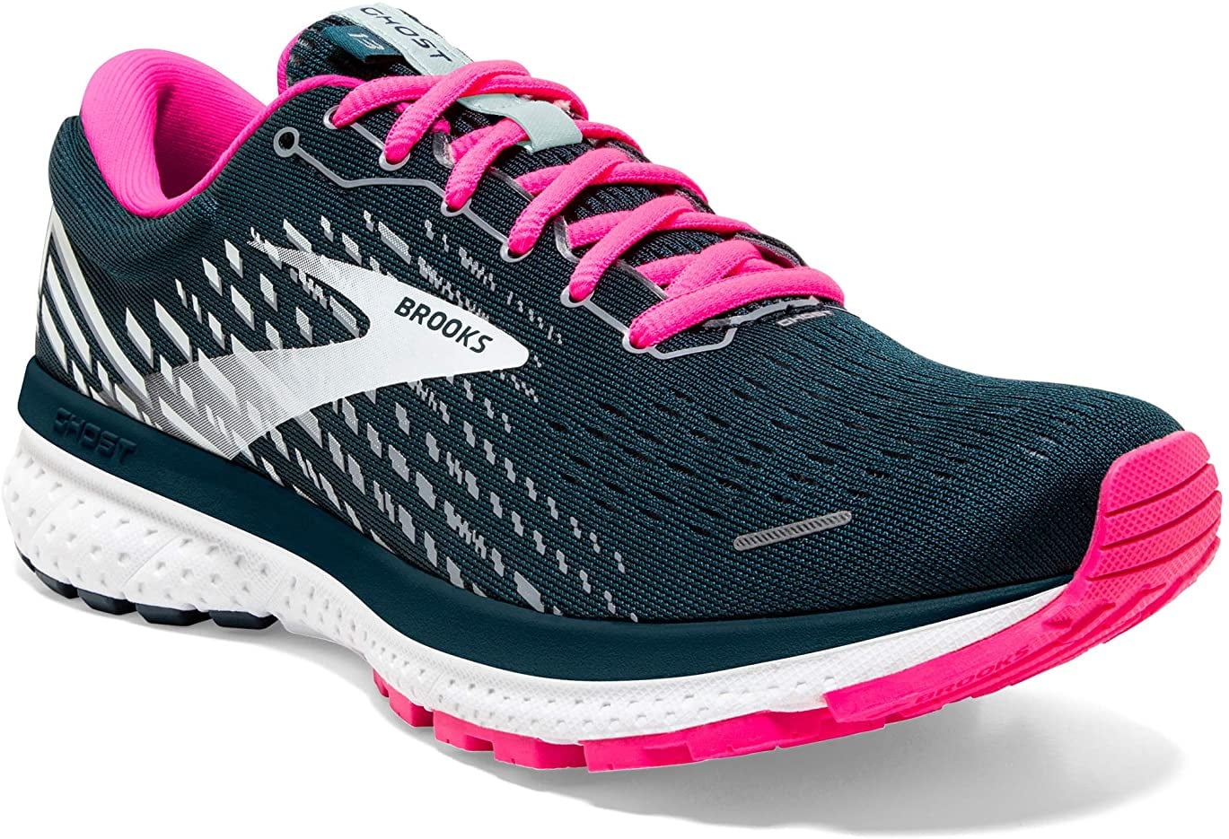 Brooks Womens Ghost 13 Running Shoe Reflective Pond/Pink/Ice 7.5