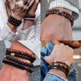 thumbnail image 2 of Pulsera de ojo de tigre para hombre, juego de pulseras de cuentas de piedra natural de 8 mm, pulsera elástica de roca de lava., 2 of 5