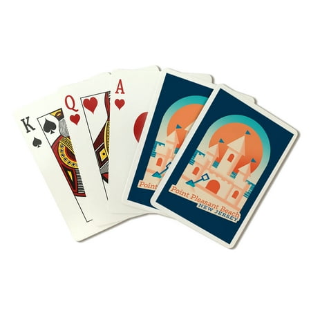 

Point Pleasant Beach New Jersey Sun-faded Shoreline Collection Contour Sand Castle on Beach Lantern Press Premium Playing Cards 52 Card Deck with Jokers USA Made