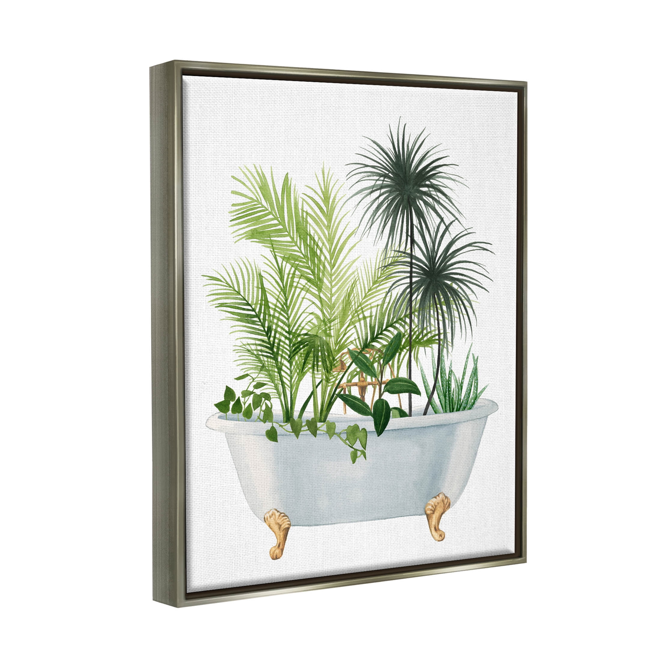 Stupell Industries Mixed Plant Leaves Antique Bathroom Tub Graphic Art Luster Gray Floating Framed Canvas Print Wall Art, Design by Grace Popp