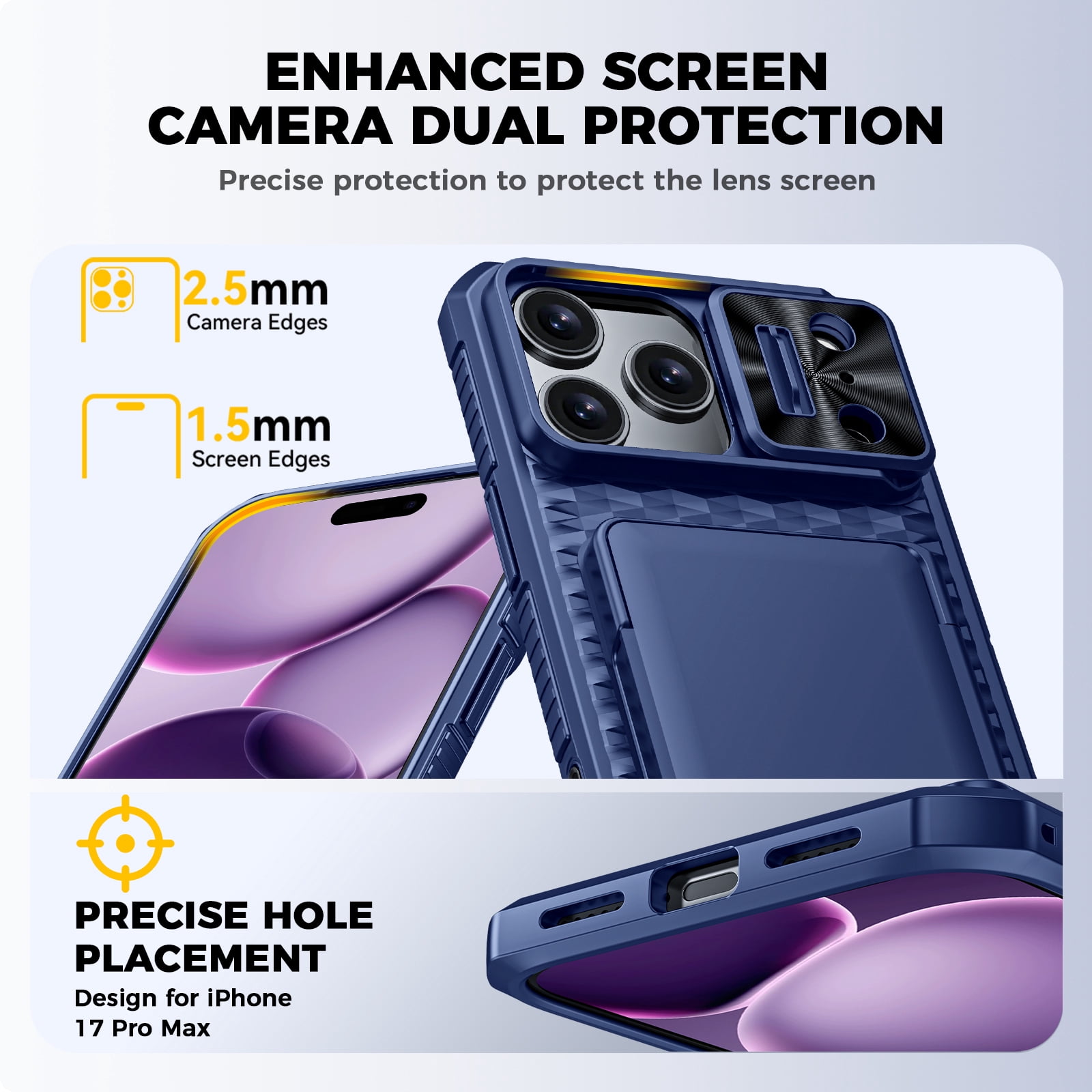 Vizvera for iphone 17 Pro Max Case Wallet RFlD [Cards Holder][Camera Control][Camera Cover] Full Body Rugged Shockproof Silicone Protective Phone Case for iphone 17 Pro Max-Blue