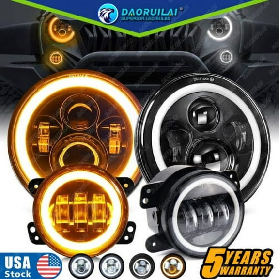 DOT Approved 7'' LED Headlight 4" Fog Lamp Combo Kit For Jeep Wrangler 1997-2017