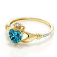 thumbnail image 4 of Gem Stone King 10K Yellow Gold London Blue Topaz and Diamond Accent Irish Celtic Claddagh Ring (1.00 Cttw, Available in Size 5, 6, 7, 8, 9), 4 of 6