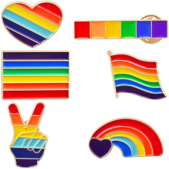 6pcs Pride Pins Rainbow Series Enamel Brooch Pins Mixed Heart Flag Gesture Shaped Button Badge Brooches Safety Pins for Backpacks Clothes Bags Decoration Gifts, 6 Styles