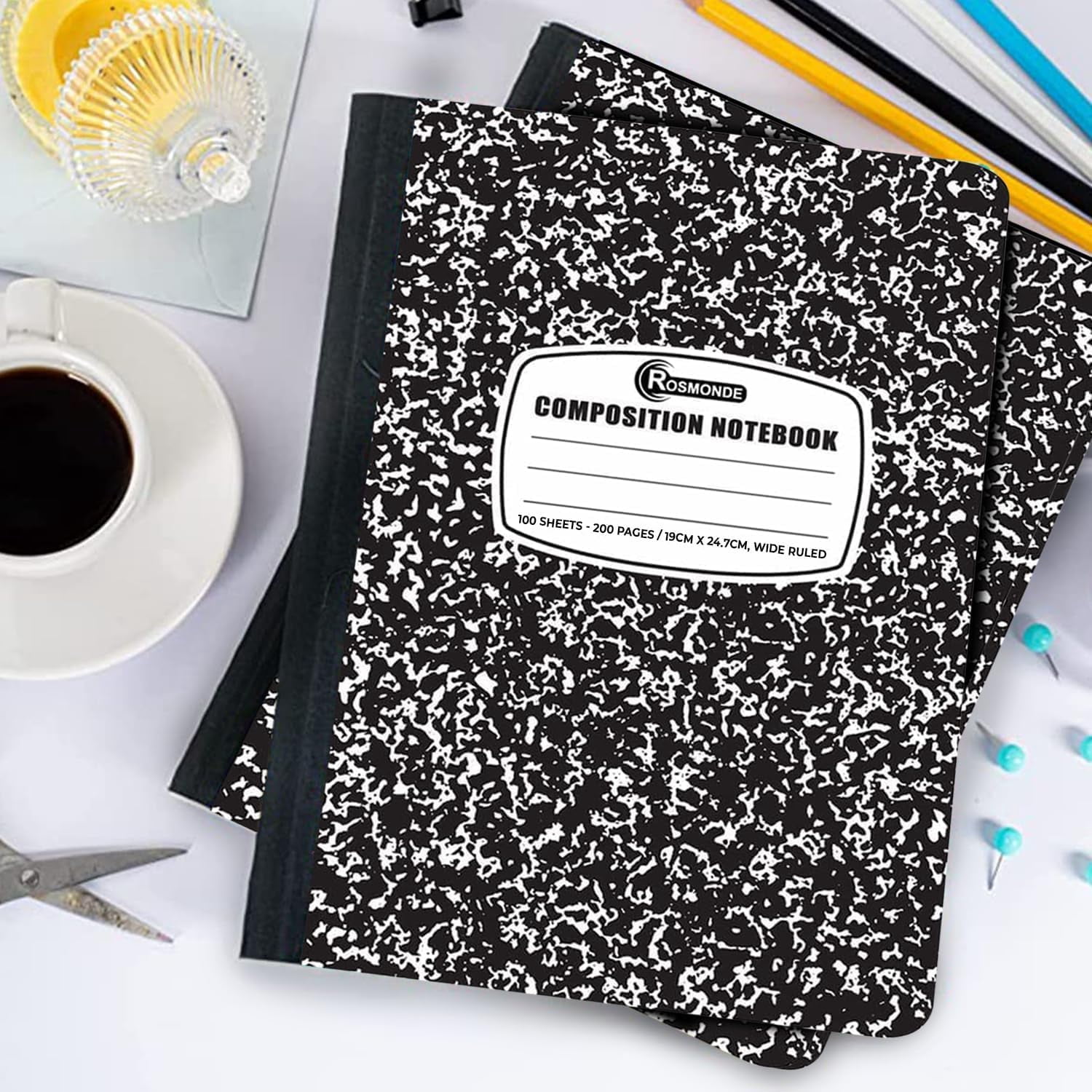 Rosmonde 2000 Pack (Pallet) Composition Notebooks Bulk, Wide Ruled, Full Pallet of Notebooks, 200 Pages (100 Sheets), 9-3/4 x 7-1/2, Bulk Notebooks for School, Bulk Office Notebooks, 4-7 Days Transit