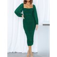 thumbnail image 4 of Mialoley Femmes Mince Midi Robe Couleur Unie Manches Longues Cou Carré Fente Robe Froncée Robe de Soirée, 4 of 9