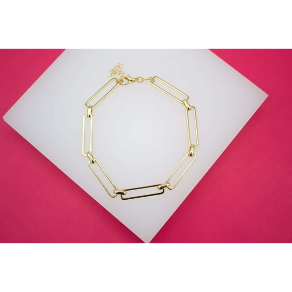 18K Gold Filled 5mm Long Rectangle Paper Clip Bracelet (I345)