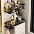 thumbnail image 1 of Estante de aluminio sin taladro para almacenamiento en el baño, para guardar champú y más, organizador de ducha resistente con acabado negro, 1 of 6