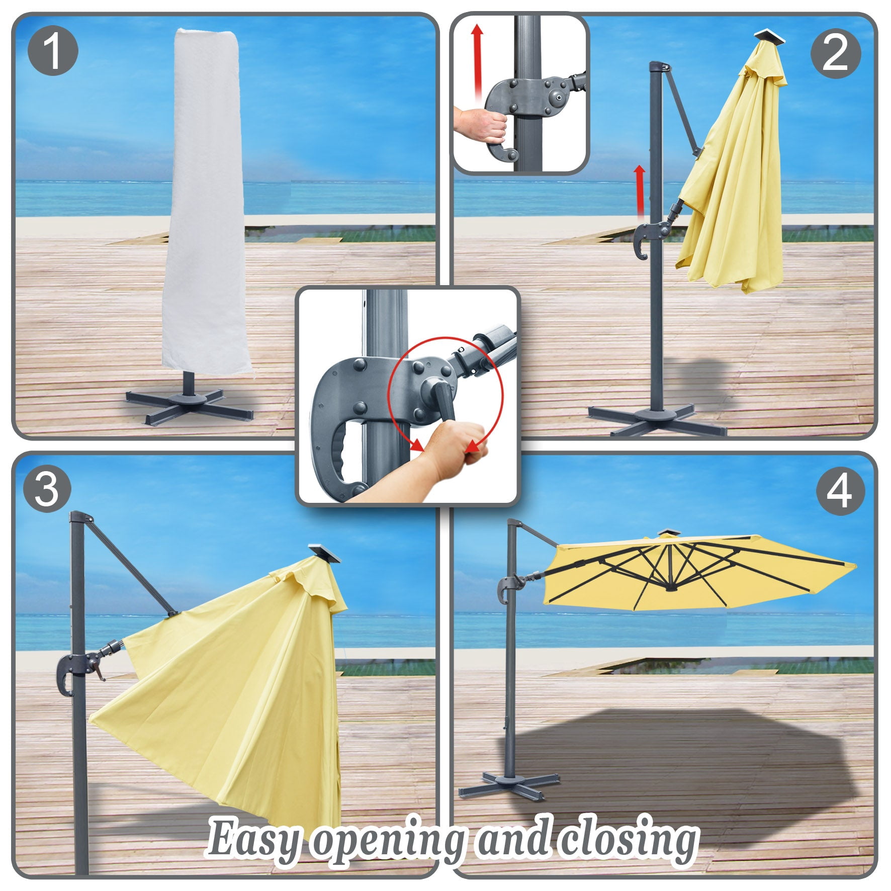 SUNNYOUTDOOR 11.5 FT Offset Cantilever Umbrella Outdoor Patio Market Hanging Umbrella with Cross Base (Beige)