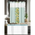 thumbnail image 6 of No Hook Cloth Fabric Shower Curtain with Snap in Liner, Aqua Stripes Lemon Waterproof Shower Curtains Set with See Through Top Window, Spring Botanical Plant Vertical Line Bath Curtains 66"x72", 6 of 6