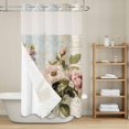 thumbnail image 6 of No Hook Shower Curtain with Snap in Liner, Vintage Watercolor Flower on Letter Waterproof Fabric Bathroom Curtain Mesh Top Window, Spring Botanical Leaf Shower Curtains 36x72in, 6 of 9
