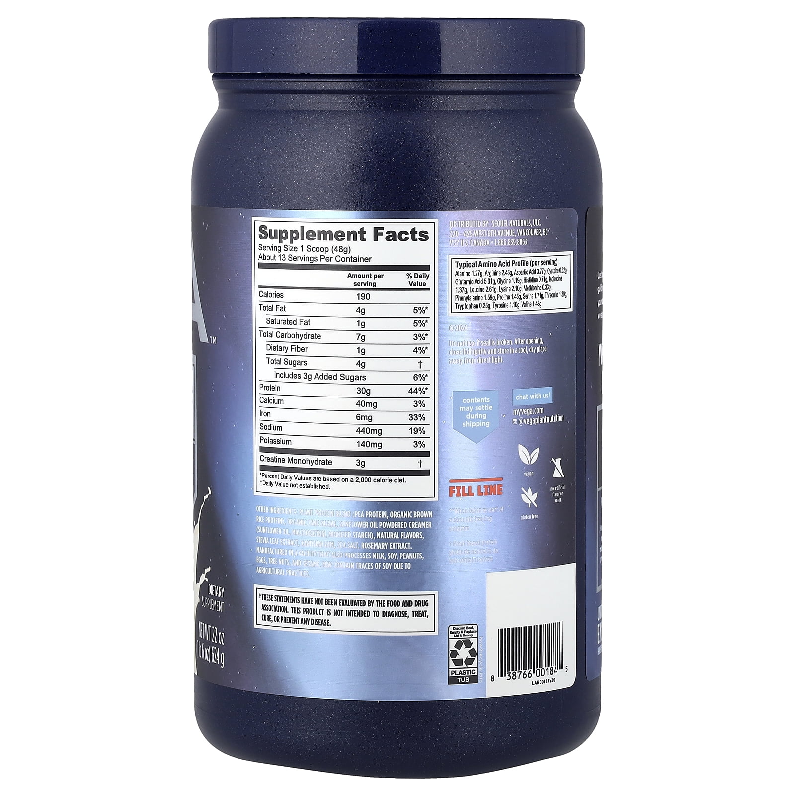 Vega Protein Powder + Creatine Monohydrate, Vanilla, 13 Servings, 22oz