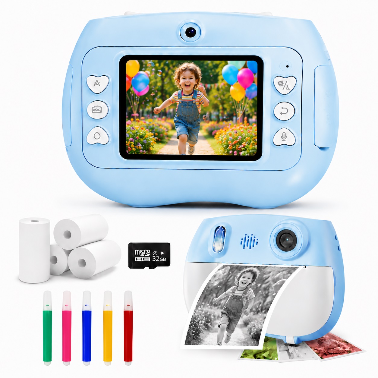 TOPVISION Instant Print Digital Camera for Kids, 1080P Digital Video Instant Camera with 32GB TF Card & Printing Paper, 5 Color Pens, Music Player & Games, Kids Camera Toy for Home/School/Travel