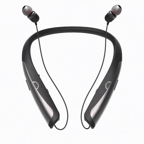 Bluetooth Neckband Headphone, Retractable Headphones with Bluetooth, Stereo Noise Cancelling Earphones, Around the Neck Headphones for Office Meetings and Daily Commuting, Black