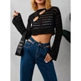 thumbnail image 1 of Women Fall Winter Crochet Knit Mesh Sweater Off Shoulder Long Sleeve Pullover Crop Tops Ribbed Blouse Tops, 1 of 8