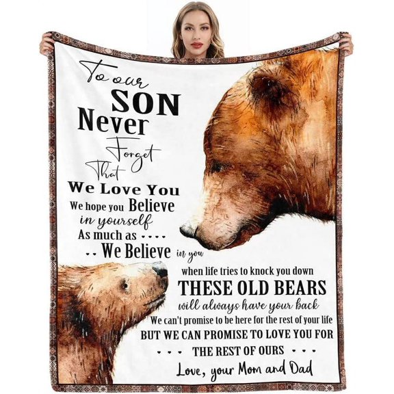 Gifts for Son from Mom and Dad Birthday Gifts to Our Son Blanket Personalized Boys for Him Love Son Letters Printed Soft Flannel Fleece Blanket for Bed Couch 50" x 40"