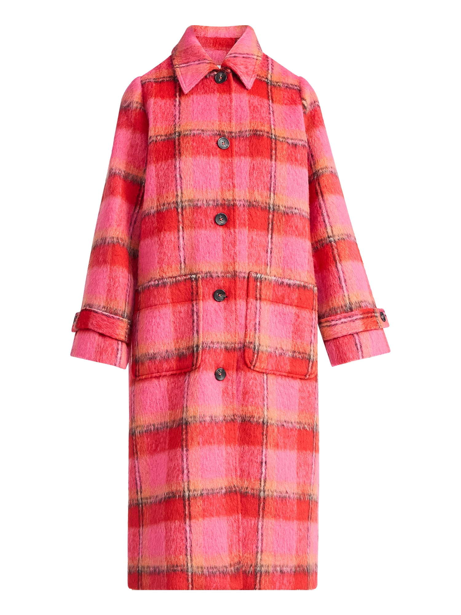 Free Assembly Women's and Women's Plus Long Wool Blend Coat, Sizes XS-4X