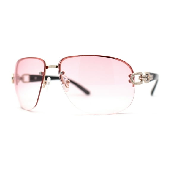 Womens Classic 90s Rimless Jewel Chain Arm Round Wrap Sunglasses Gold Pink