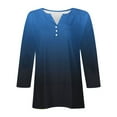 thumbnail image 4 of Womens 3/4 Sleeve T-Shirts, Summer Tops for Women Fashion Loose Fit Ombre Tie Dye Button Up Notch V Neck T Shirts S-3XL, 4 of 5