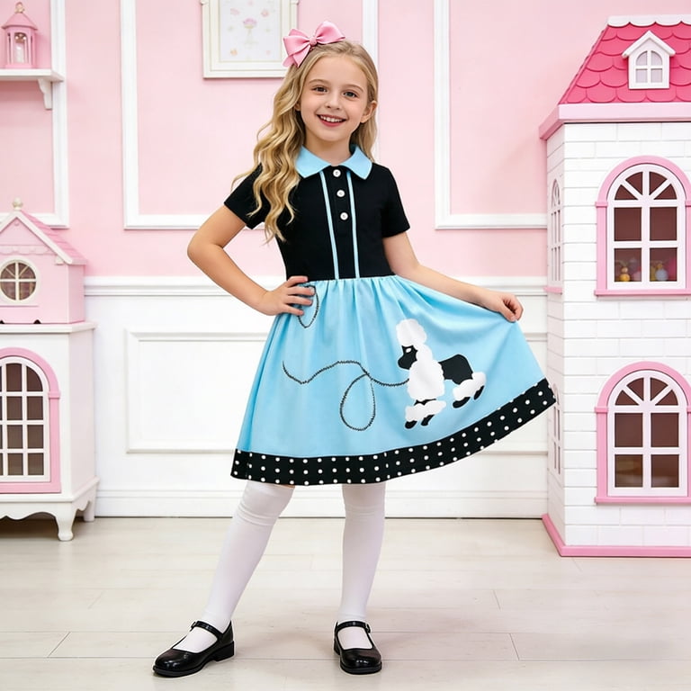 blue poodle dress Faraee Girls Retro Skirt Costume 50s 60s Vintage Swing Kids A-Line Polka Dot Hem Theme Party Outfit Pink Size 2-12 Years occasion:Special Occasion COLOR:ROUGE Long Slit Black And