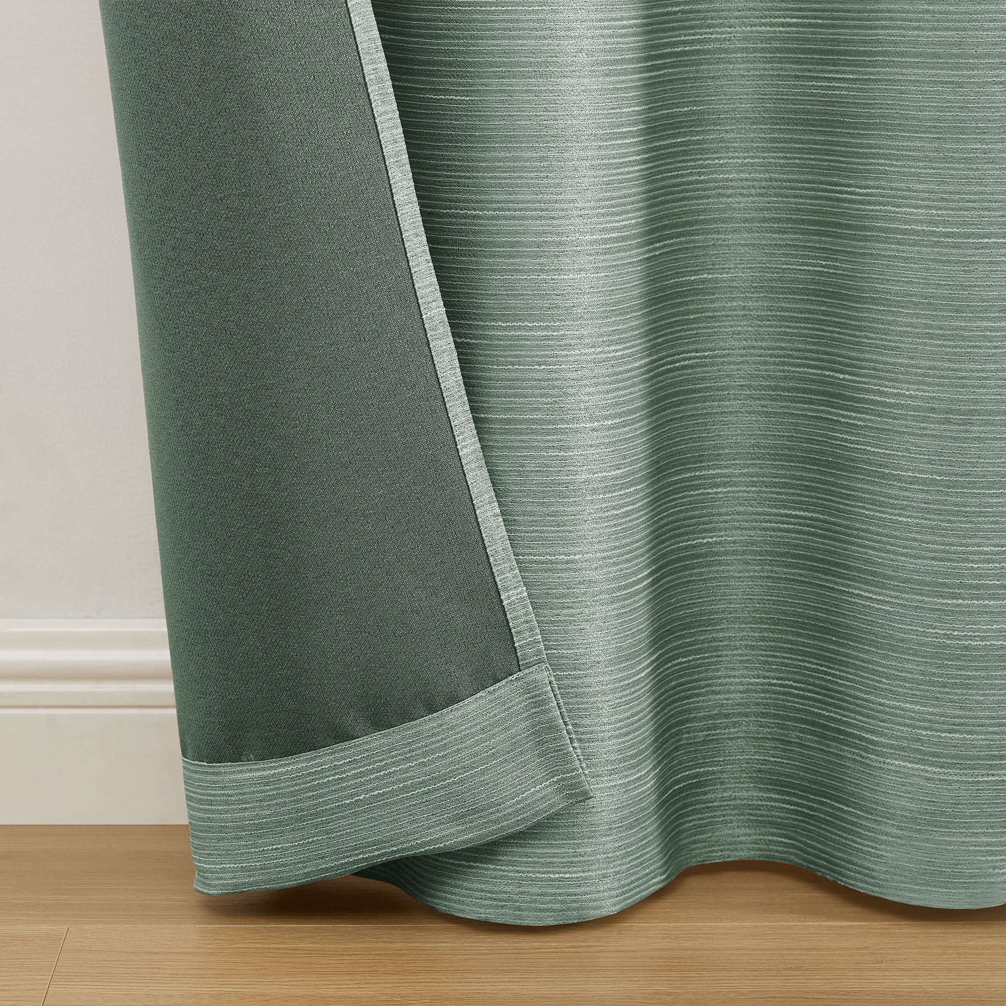 Mainstays 100% Blackout Green Curtains For Bedroom And Living Room, Thermal & Noise Insulation, Energy Saving Design With Linen Texture, 2 Panel Set