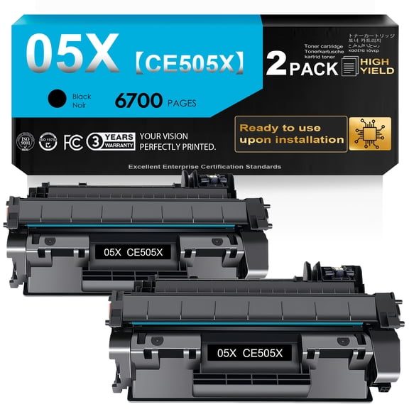 05X Black Toner Compatible for 05X CE505X Toner Cartridge High Yield Black Ink for use in P2055dn P2055 P2055D P2055X Pro 400 M401n M401dne M401dw MFP M425dn Printer (2 Pack)