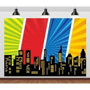 BELECO 7x5ft Fabric Super City Backdrop for Superhero Photoshoot Comic Skyline Buildings Cityscape Background for Superhero Party Decorations Boy Girl Birthday Shoot Banner Photo Studio Props