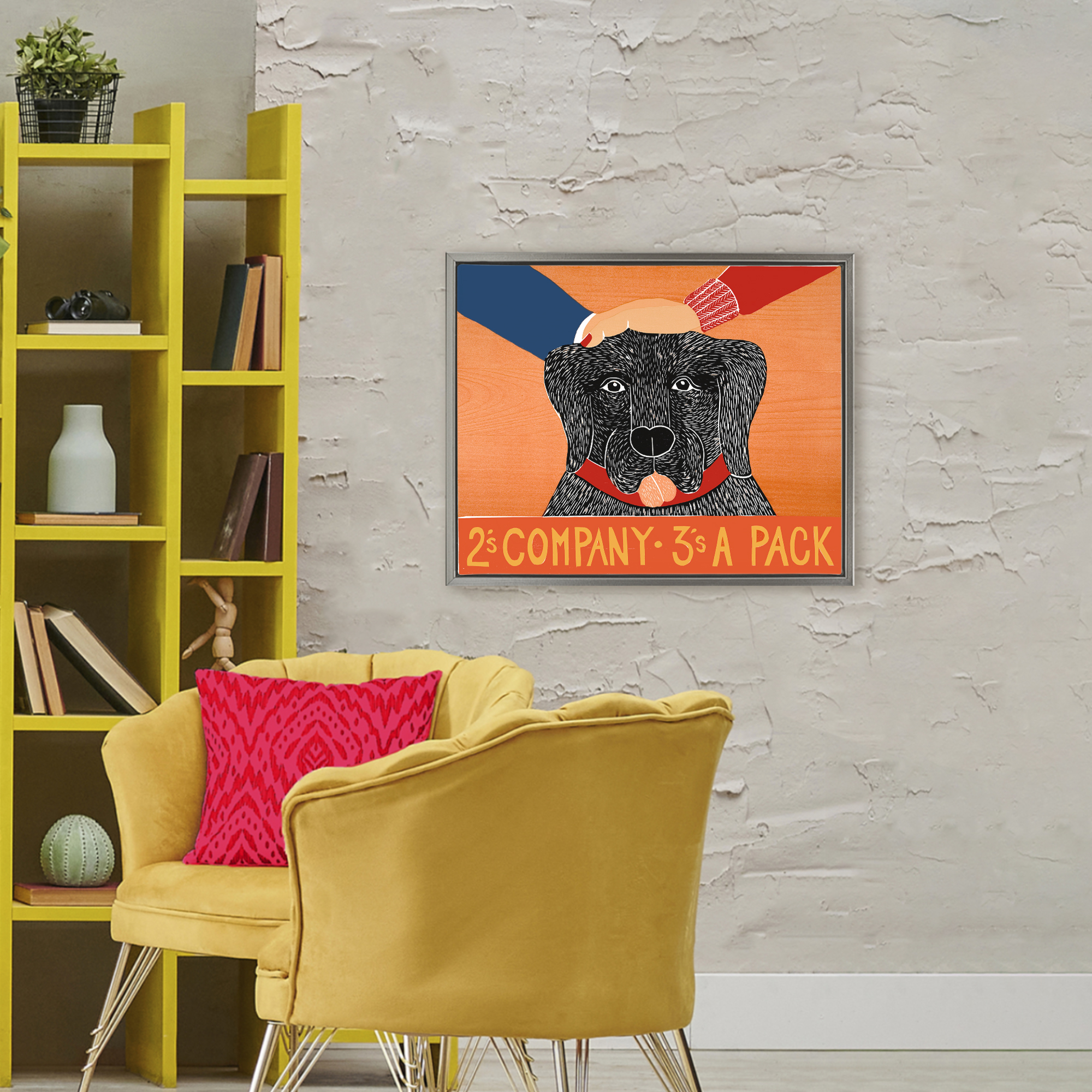 2's Company Dog Gray Framed Floater Canvas Wall Art, design by Stephen Huneck
