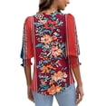 thumbnail image 6 of JTZGDY Blouses for Women Dressy Casual V Neck Boho Floral Printed 3/4 Smocked Cuff Sleeve Womens Tops Trendy Summer Graphic T-Shirts Red#01 S, 6 of 8
