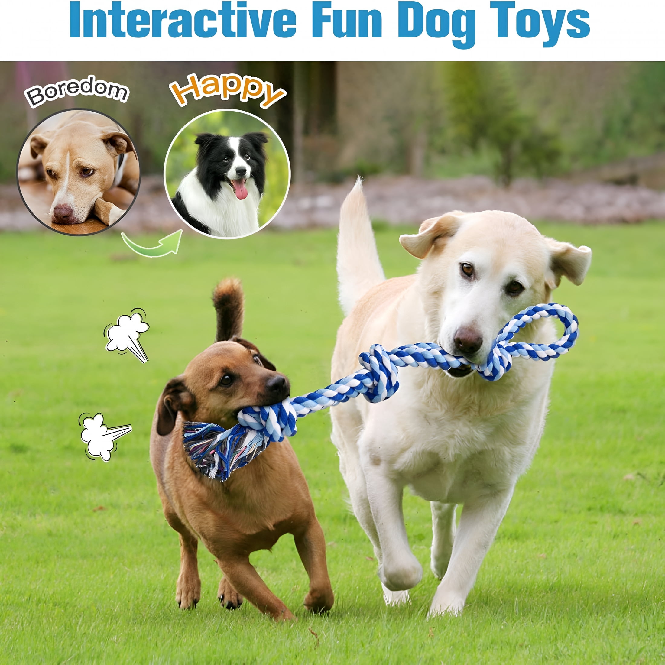 BESTSKY Dog Rope Toys 2 Nearly Indestructible Dogs Toy for Medium to Large Breed, Dental Cleaning Chew/Tug Toy for Boredom, Dog Grinding Teeth for Aggressive Chewers