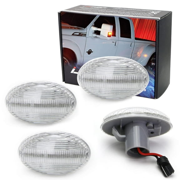 Clear Lens Amber/Red Full LED Trunk Bed Marker Lights Set For 1999-2010 Ford F350 F450 Super Duty Truck Double Wheel Side Fenders, Powered by Total 48 LED