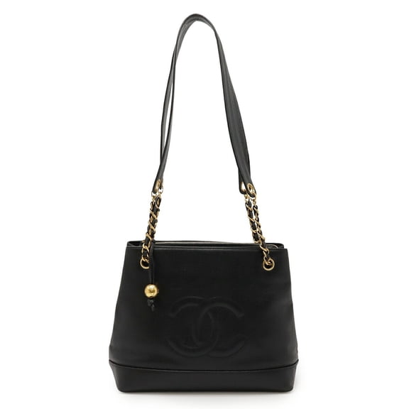 Pre-Owned CHANEL Coco Mark Ball Chain Tote Shoulder Bag in Caviar Leather, Black