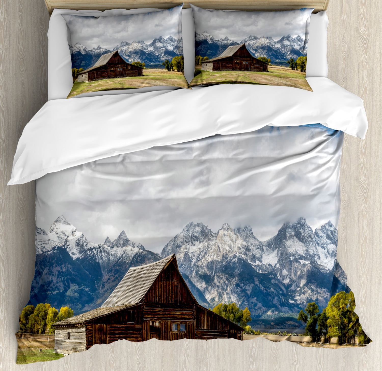 Wyoming Duvet Cover Set King Size, Landscape of Old Rustic Wooden