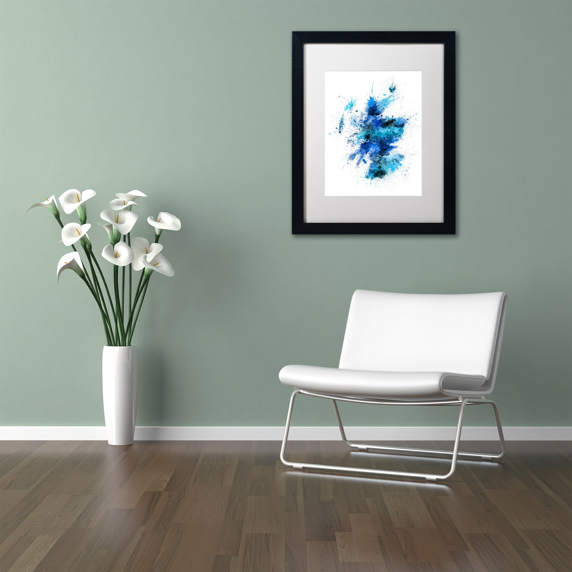 Trademark Fine Art "Scotland Paint Splashes Map II" Canvas Art by Michael Tompsett, White Matte, Black Frame